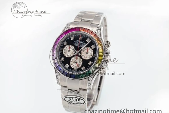 MiroTime 1226 Sleek Custom Daytona 116520 RBOW Rainbow Clean Best Edition Black Dial on SS Bracelet SA 1730